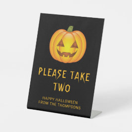 Jack-o'-lantaarn pompoen Halloween Neem Uw Snoep Reclamebord Met Voetstuk