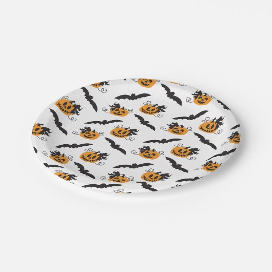 Jack O lantaarn pompoen vleermuis halloween zwart  Papieren Bordje (Gekanteld)