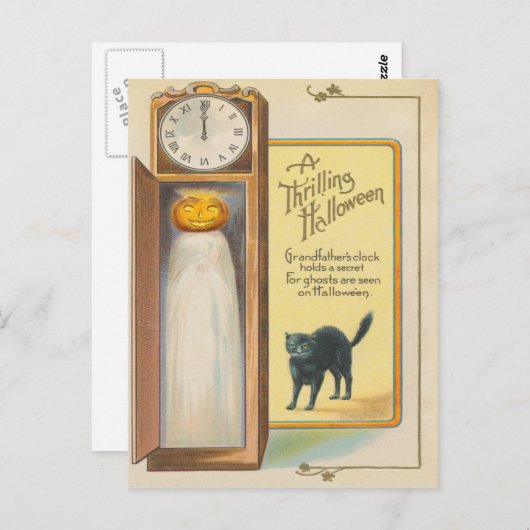 Jack O lantaarn spook zwarte kat grootvader klok Briefkaart (Voorkant / Achterkant)
