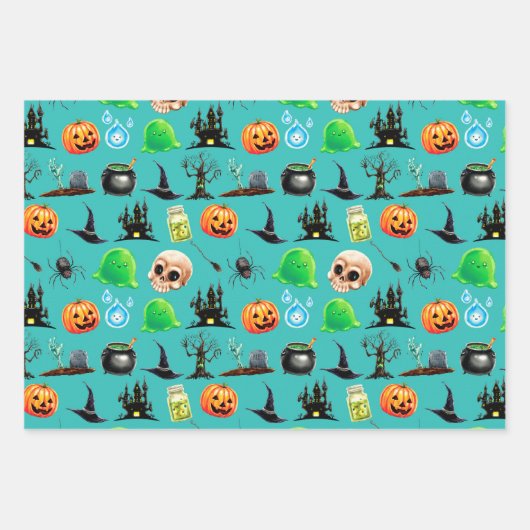Jack O Lantaarn Wrapping Paper Flat Sheet Set 3 (Voorkant 2)