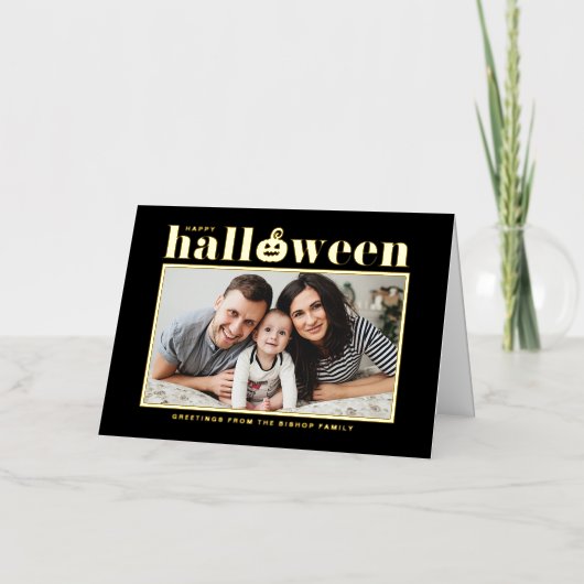 Jack-o'-lantaarn Zwart-wit Foto Halloween Folie Wenskaart (Voorkant)