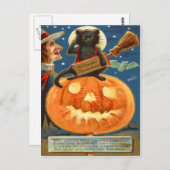 Jack O lantaarn zwarte kat heks vleermuis Briefkaart (Voorkant / Achterkant)