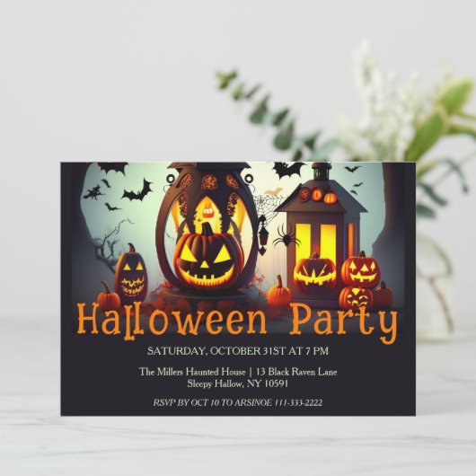 Jack O lantaarns Halloween Party uitnodiging (Staand voorkant)