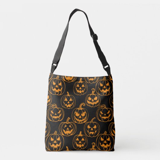 Jack-o-lantaarns Pattern.Oranje Zwart BG Crossbody Tas (Achterkant)