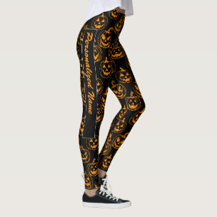 Jack-o-lantaarns Pattern.Oranje Zwart BG Leggings