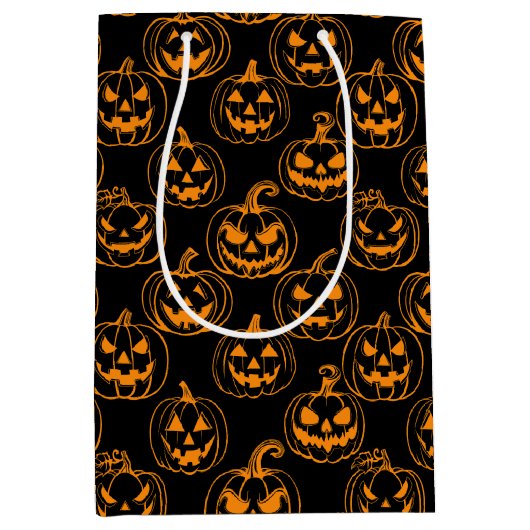 Jack-o-lantaarns Pattern.Oranje Zwart BG Medium Cadeauzakje (Voorkant)