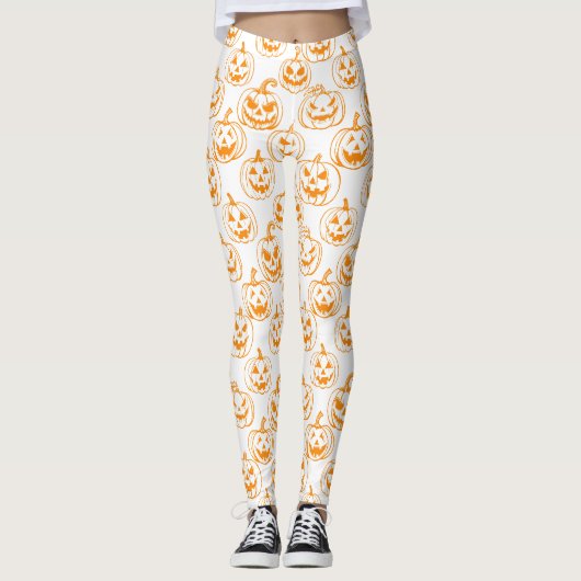 Jack-o-lantaarns Pattern.Sinaasappel Wit BG Leggings (Voorkant)