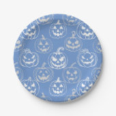 Jack-o-lantaarns Pattern.White L blauw BG Papieren Bordje (Voorkant)