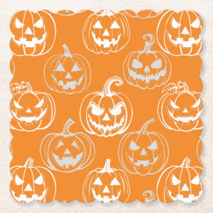 Jack-o-lantaarns Pattern.White Sinaasappel BG Kartonnen Onderzetters