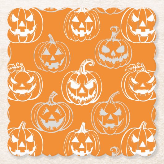 Jack-o-lantaarns Pattern.White Sinaasappel BG Kartonnen Onderzetters (Voorkant)