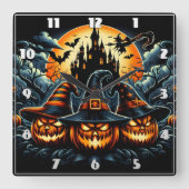 Jack-o'-lantaarns schijnen onder maanlicht vierkante klok (Voorkant)