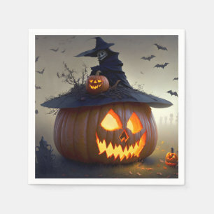 Jack-O-lantaarns, vleermuizen en een heks Hallowee Servet