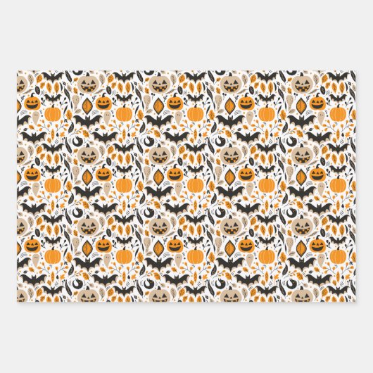 Jack o lantaarns vleermuizen herfstschattige hallo inpakpapier vel (Voorkant)