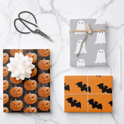 Jack-O-Lantern 3-pakket Gift Wrap Inpakpapier Vel (Voorkant)
