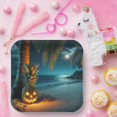 Jack-o-lantern ananas op een strand papieren bordje (Feest)