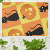 Jack-o’-lantern and cat kitchen towel. theedoek (Gevouwen)