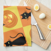 Jack-o’-lantern and cat kitchen towel. theedoek (Quarter Fold)