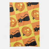 Jack-o’-lantern and cat kitchen towel. theedoek (Verticaal)