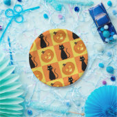 Jack-o’-lantern and cat paper plates. papieren bordje (Feest)