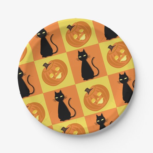 Jack-o’-lantern and cat paper plates. papieren bordje (Voorkant)