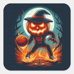 Jack-o'-Lantern Basketbal Showdown Halloween Vierkante Sticker