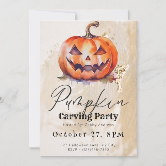 Jack-O' Lantern Beige Pompoen Carving Party Kaart (Voorkant)