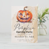 Jack-O' Lantern Beige Pompoen Carving Party Kaart (Staand voorkant)