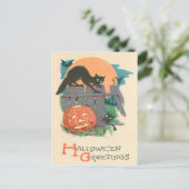 Jack O' Lantern Black Cat Bat Full Moon Briefkaart (Staand voorkant)