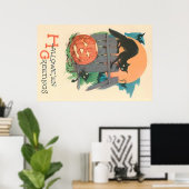 Jack O' Lantern Black Cat Bat Full Moon Poster (Thuiskantoor)