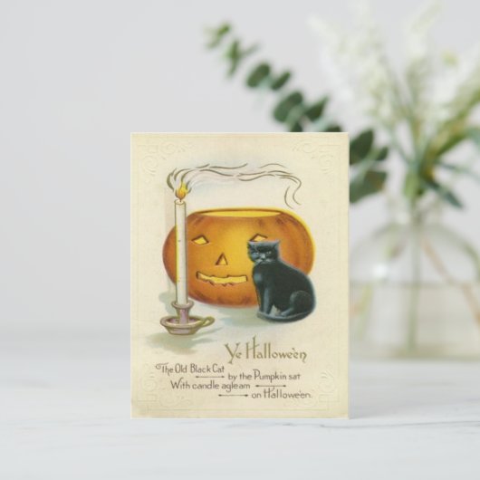 Jack O Lantern Black Cat Candle Briefkaart (Staand voorkant)