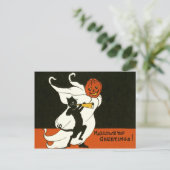 Jack O' Lantern Black Cat Ghost Horn Briefkaart (Staand voorkant)
