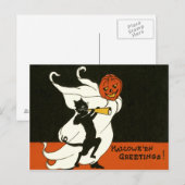 Jack O' Lantern Black Cat Ghost Horn Briefkaart (Voorkant / Achterkant)