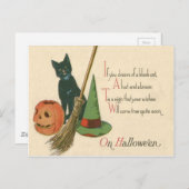 Jack O' Lantern Black Cat Witch's Pet Bezem Briefkaart (Voorkant / Achterkant)