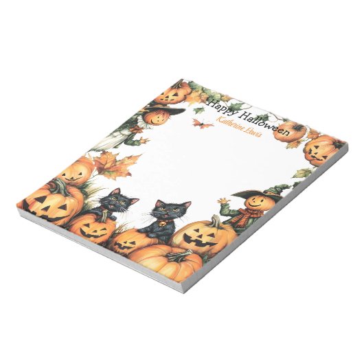 Jack o Lantern, Black Cats en Scarecrow Halloween Notitieblok (Linkerzijde)