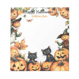 Jack o Lantern, Black Cats en Scarecrow Halloween Notitieblok