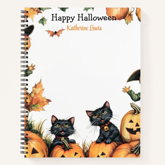 Jack o Lantern, Black Cats en Scarecrow Halloween Notitieboek (Voorkant)