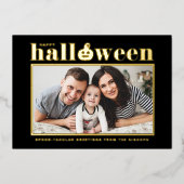 Jack-o'-lantern Black Foto Happy Halloween Folie Feestdagenkaart (Voorkant)