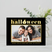 Jack-o'-lantern Black Foto Happy Halloween Folie Feestdagenkaart (Staand Voorkant)