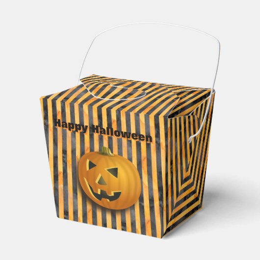 Jack-O-Lantern, Black & Oranje Striped Goodie Box Bedankdoosjes (Voorkant Zijde)