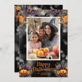 Jack-O'-Lantern Bloemfoto Happy Halloween Kaart (Voorkant / Achterkant)