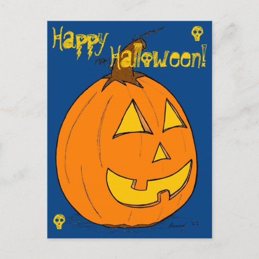 Jack o' Lantern Blue "Happy Halloween" Briefkaart (Voorkant)