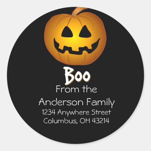 Jack O Lantern Boo Adresetiketten Ronde Sticker (Voorkant)