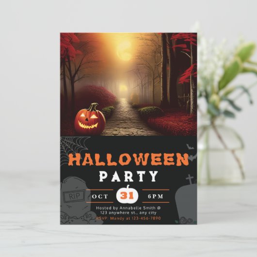 Jack-O' Lantern Bos Path Shadow Zwart Halloween Kaart (Staand voorkant)