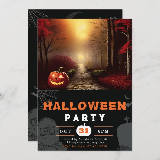 Jack-O' Lantern Bos Path Shadow Zwart Halloween Kaart (Voorkant / Achterkant)