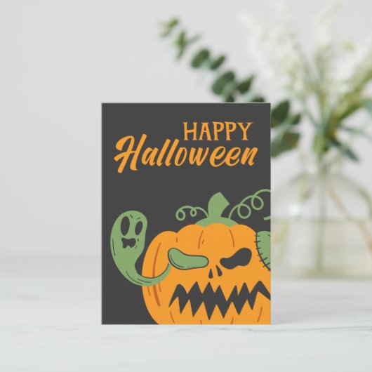 Jack-o'-Lantern & Botten Spooky Halloween Briefkaart (Staand voorkant)