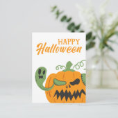 Jack-o'-Lantern & Botten Spooky Halloween Briefkaart (Staand voorkant)