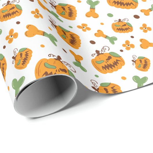 Jack-o-Lantern & Botten Spooky Halloween Cadeaupapier (Rol Hoek)