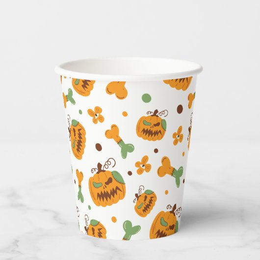 Jack-o-Lantern & Botten Spooky Halloween Papieren Bekers (Voorkant)