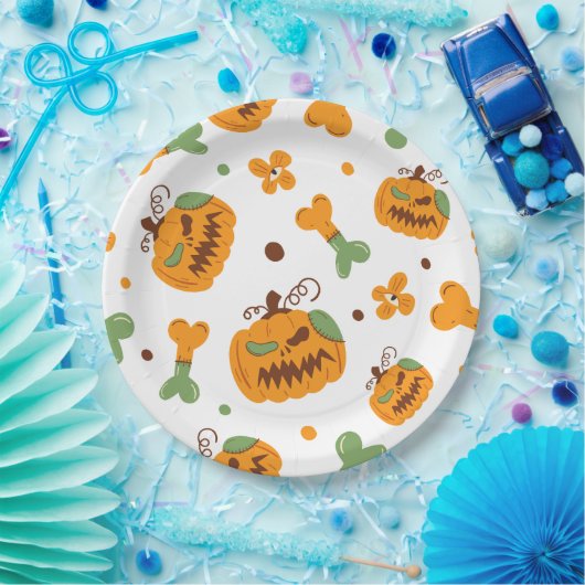 Jack-o-Lantern & Botten Spooky Halloween Papieren Bordje (Feest)