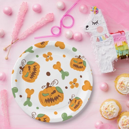 Jack-o-Lantern & Botten Spooky Halloween Papieren Bordje (Feest)